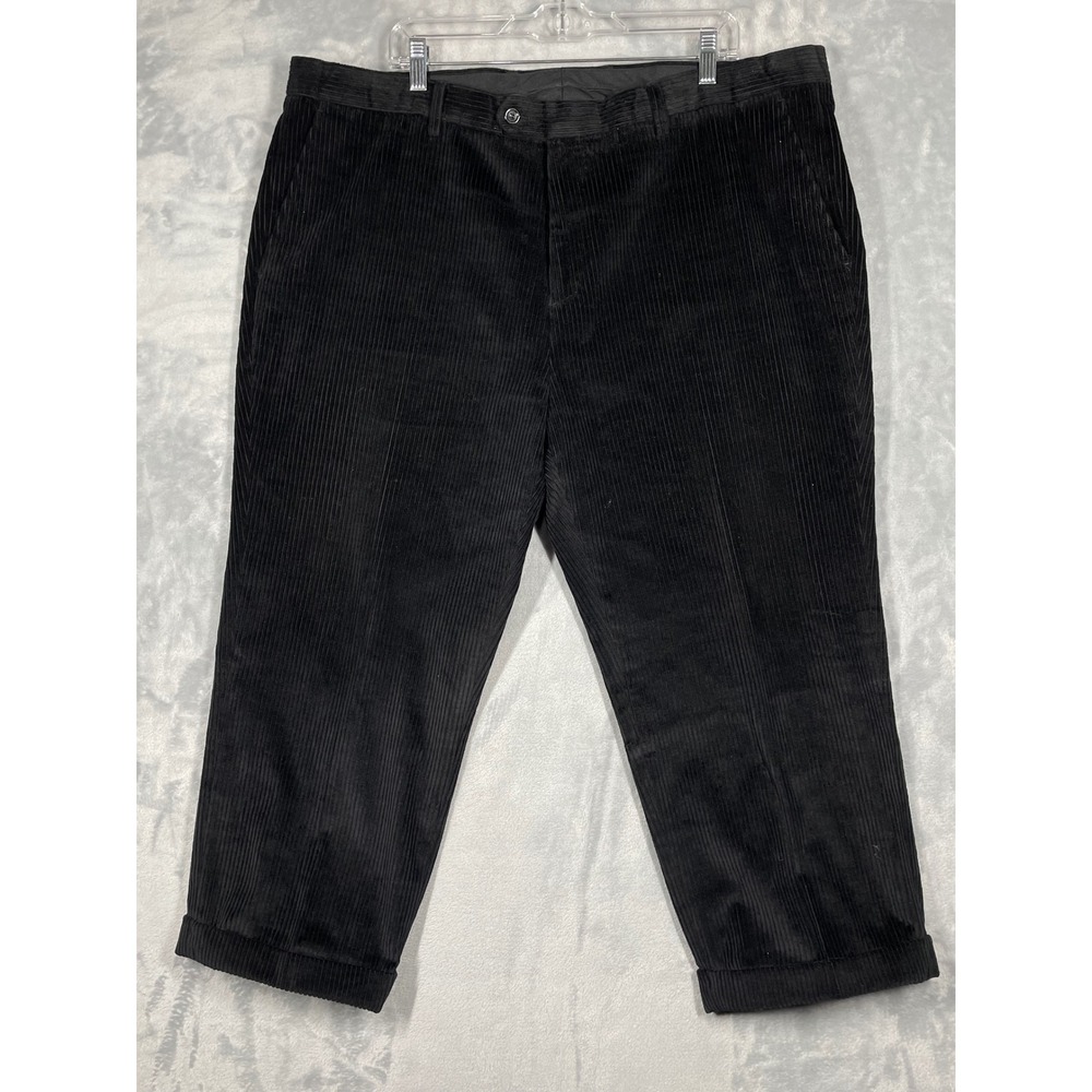 Giovanni Testi Mens Black Corduroy Dress Pants Cuffed 44x25 Flat Front Slacks